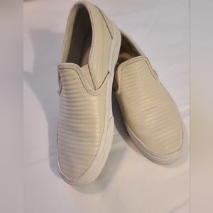 Vans Leather Moto Slip ons - Cream - Men's size 7.5, Women's Size 9